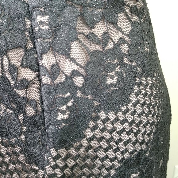 Morgan & Co Floral Black Lace Nude Bodycon Sleeveless Knee Length Dress Size 5 - Picture 6 of 7